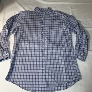 Collection by Michael Strahan Mens Blue Plaid Button Long Sleeve Spread 16 32/33